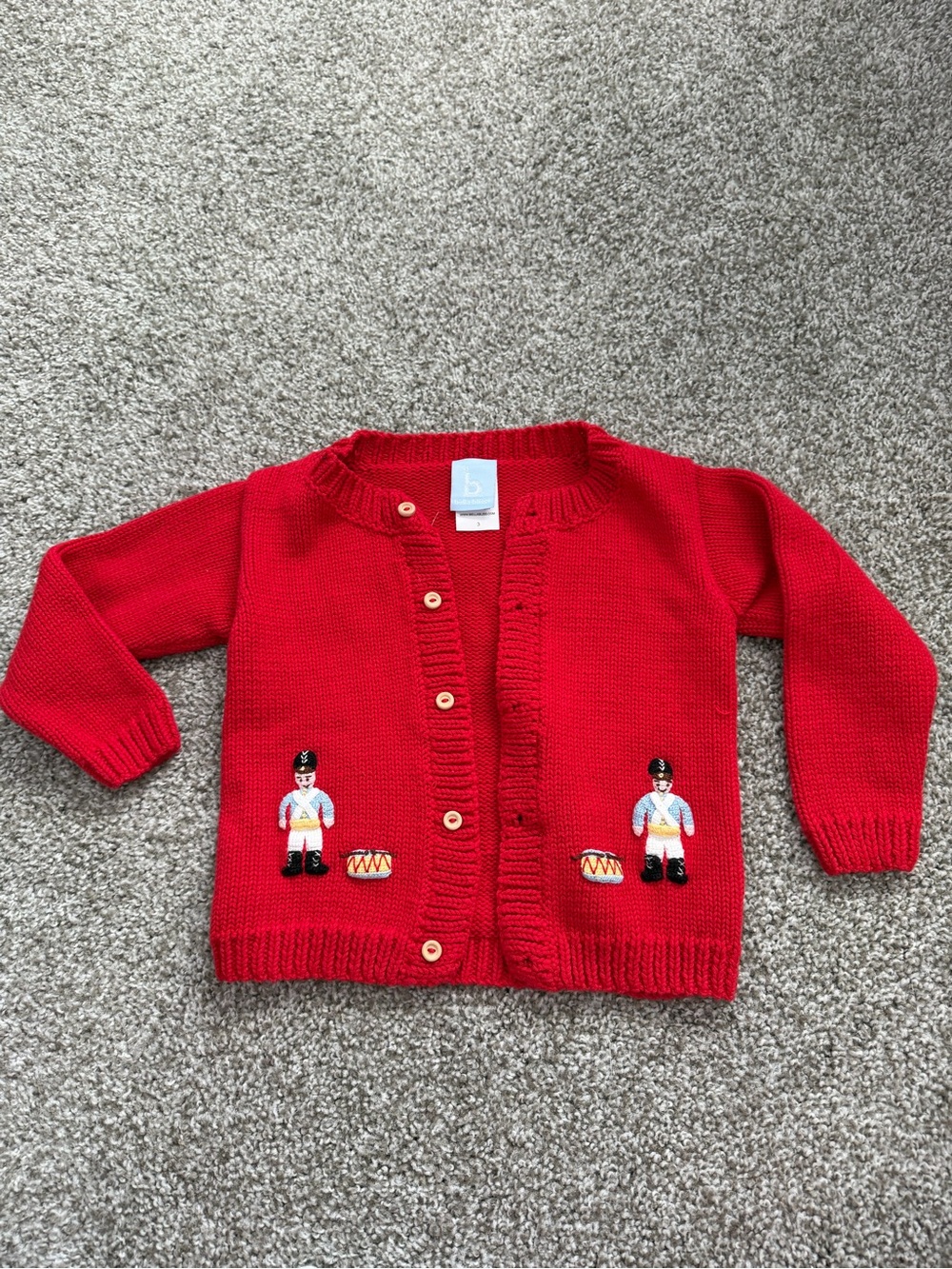 bella bliss Red Knit Cardigan with Nutcracker Embroidery Christmas Holiday
